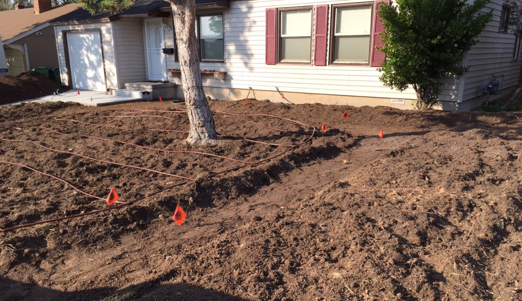 The soil amendment has been worked in and the drip irrigation lines are being added. We are on track!